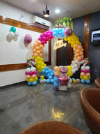 Unicorn Rainbow Balloon Arch with Neon Happy Birthday Sign